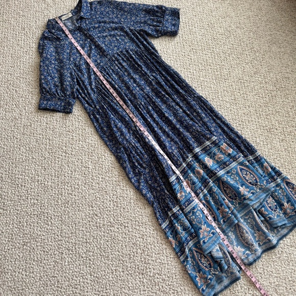 Natural Life Rebecca Blue Floral Tiered Midi Dress Blue Border Calico Print L - Picture 13 of 16